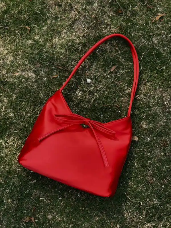 Silk Satin Handbag with Butterfly Bow Korean Style