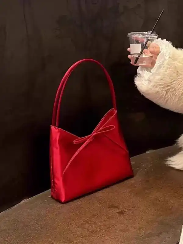 Silk Satin Handbag with Butterfly Bow Korean Style