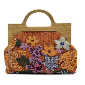 Sequined Embroidery Bag Wooden Handle Chain Clutch