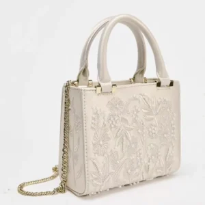 Elegant Floral Embroidery Silk Tote Bag